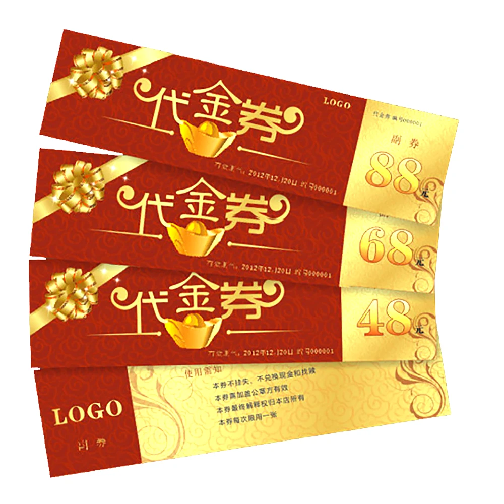 Custom anti-counterfeiting security watermark paper discount ticket/ voucher/ coupon printing