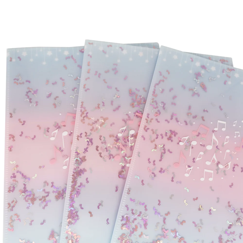 Sequin File PP Plastic 2 Pocket File Folder with Music Note Sequin Cover for Office School Stationery