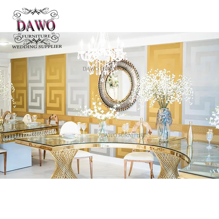 Hot sale clear glass top half moon wedding table dinning table