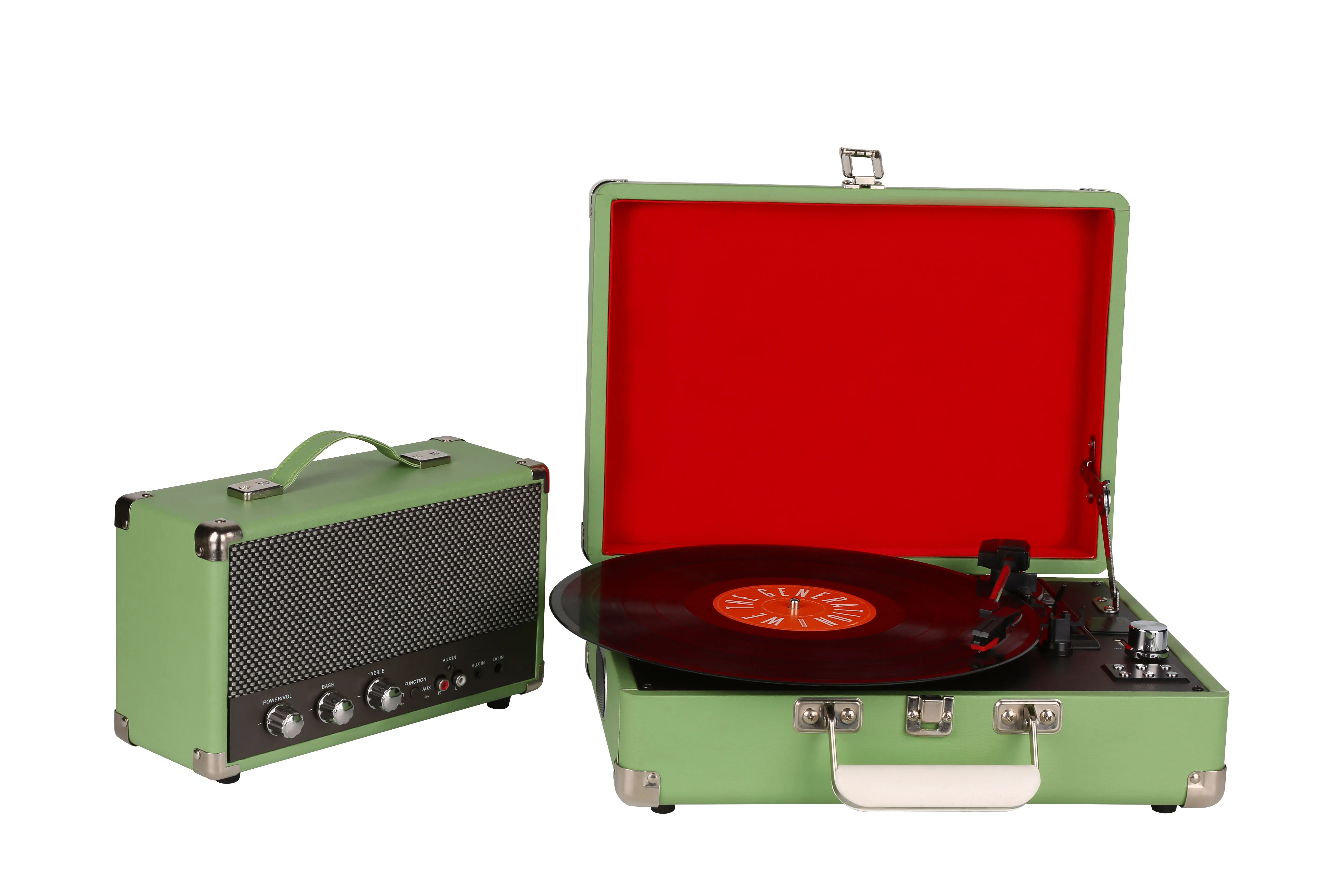 
3 Speed Record Player Suitcase with Built in Speakers/ Aux In/ AUX OUT/USB Recording /USB Playing in MP3 Format 