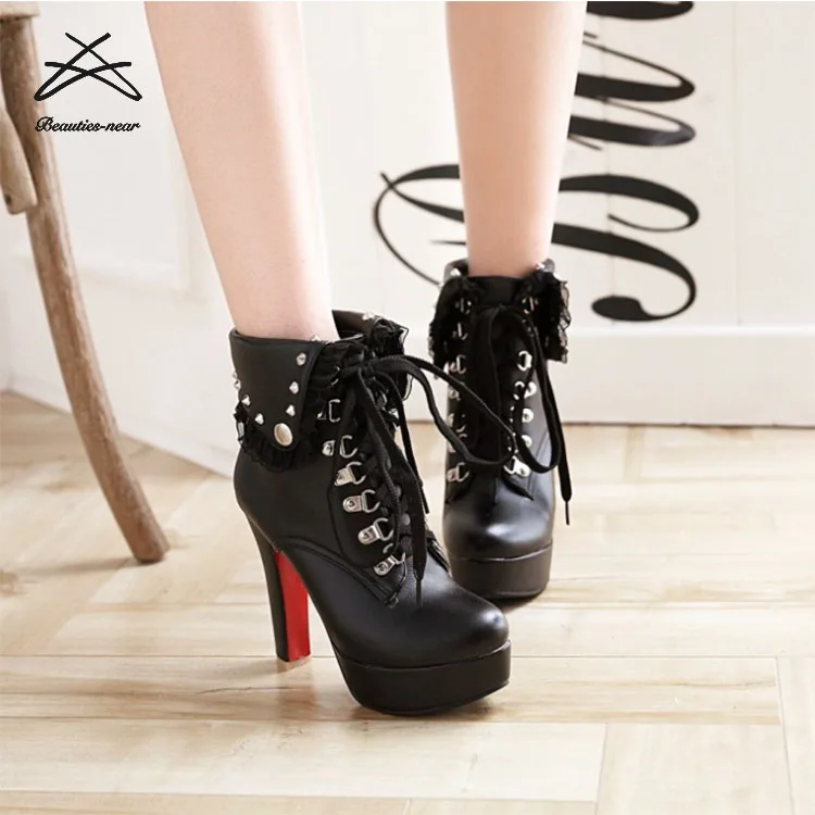 2018 Autumn shoes big size high heel women ankle boots rubber boots