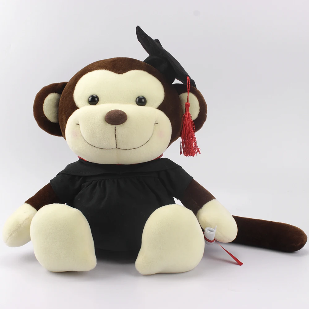 Graduation gift stuffed animal toy, plush sitting monkey with doctorial hat