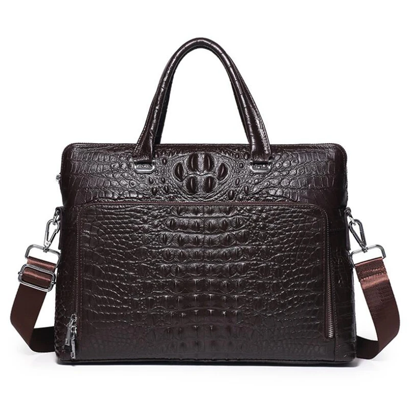 Dreamtop DTG537 hot sale cheap real leather briefcase laptop bag black crocodile grain leather office bag for men leather