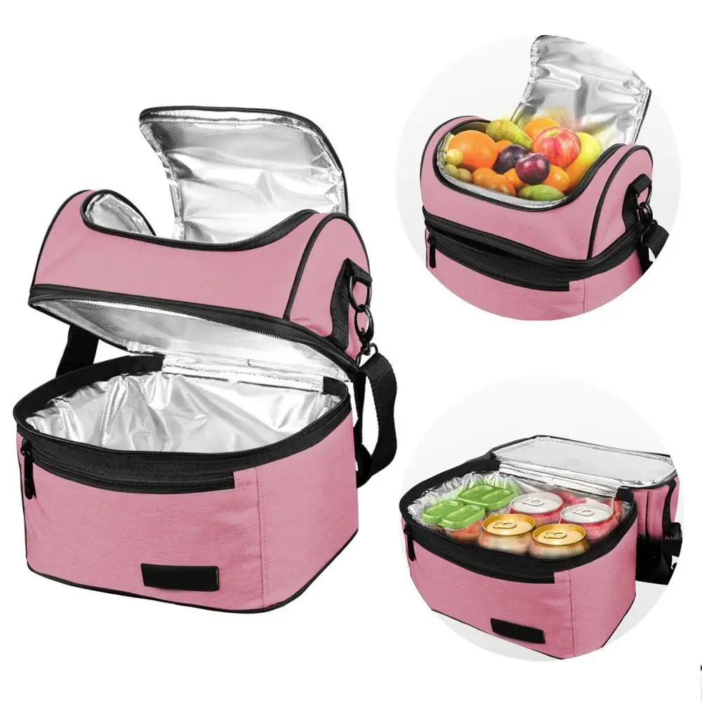 Розовая двухслойная изолированная сумка-холодильник для ланча для пикника, кемпинга, путешествий