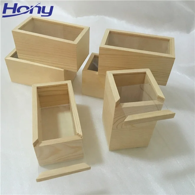 Acrylic Sliding Lid Small Wooden Display Boxes with Clear Glass Window