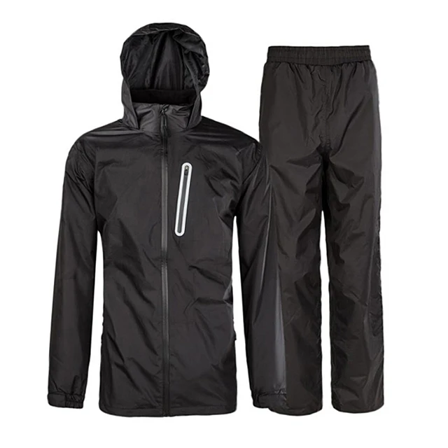 2021 Hot Sale New Custom Black Blue Men Raincoat Nylon Polyester PVC Coating Motorcycle Rain Suit With Reflective Tape