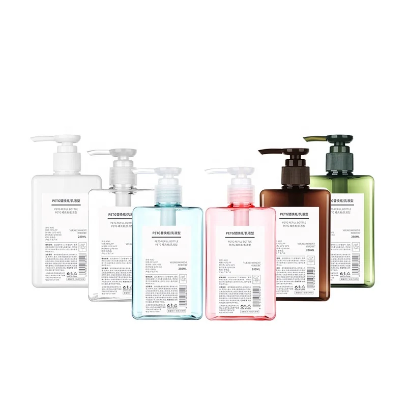 
Stock 280ml Plastic PETG Square Shampoo Bottle Plastic Cosmetic Lotion Liquid Detergent Bottle 