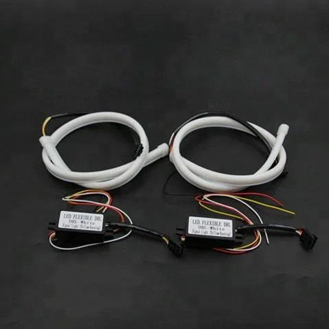 DAO 2pcs 60cm Daytime Running Light Universial Flexible Soft Tube Guide Car LED Strip White DRL and Yellow led Turn Signal Light