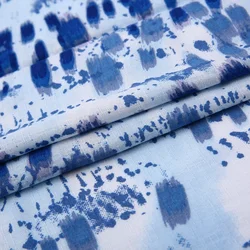 Textile factory blue elegant wave point custom printed 100%rayon slub fabric
