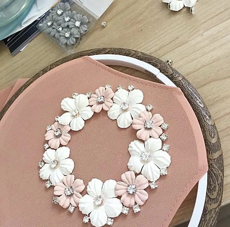 Wedding occasion beaded flower 3d crystal rhinestone embellished chiffon long shawl hijab scarf