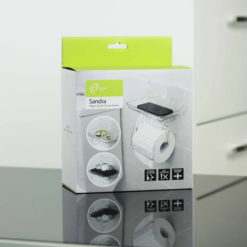 Factory Direct Self Adhesive Toilet Paper Rack With Phone Station Tray Roll Holder Toilet Paper Holder with Shelf