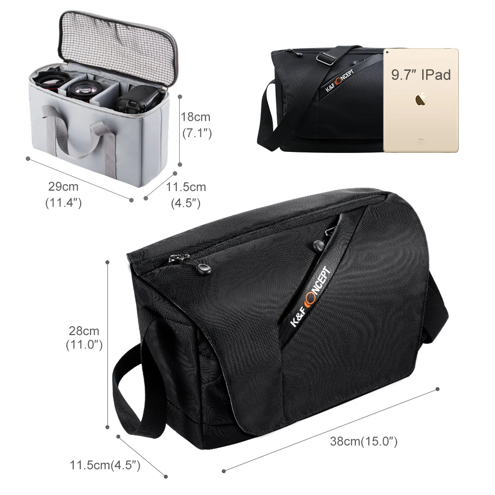 
Стильная сумка для камеры KF Concept Freeman, сумка через плечо 38x28x11,5 см, легкая и удобная для переноски 