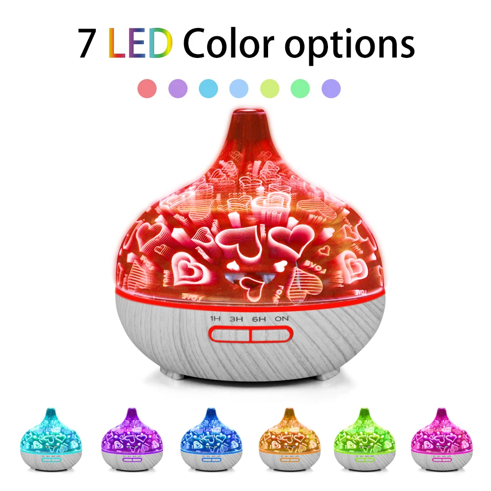 7 Color Led Change & 3D Glass Mirror Essential Oil Diffuser for Home