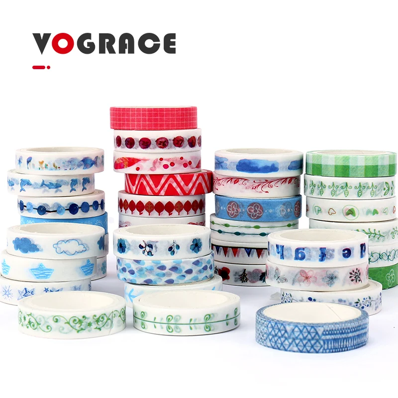  Индивидуальная индивидуальная печать Vograce 15 мм односторонняя винтажная Водонепроницаемая японская Маскировочная клейкая лента из золотой фольги Washi