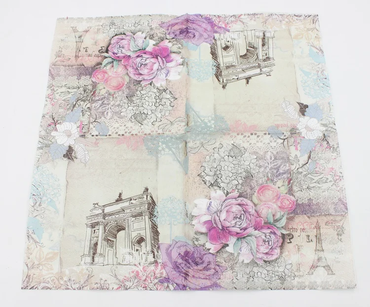 Tower Paper Napkins Rose Festive & Party Tissue Floral Decoration Guardanapo 33cm*33cm