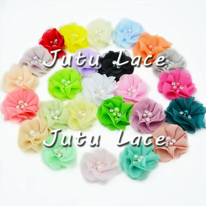 Шифоновая повязка на голову для младенцев, с жемчугом