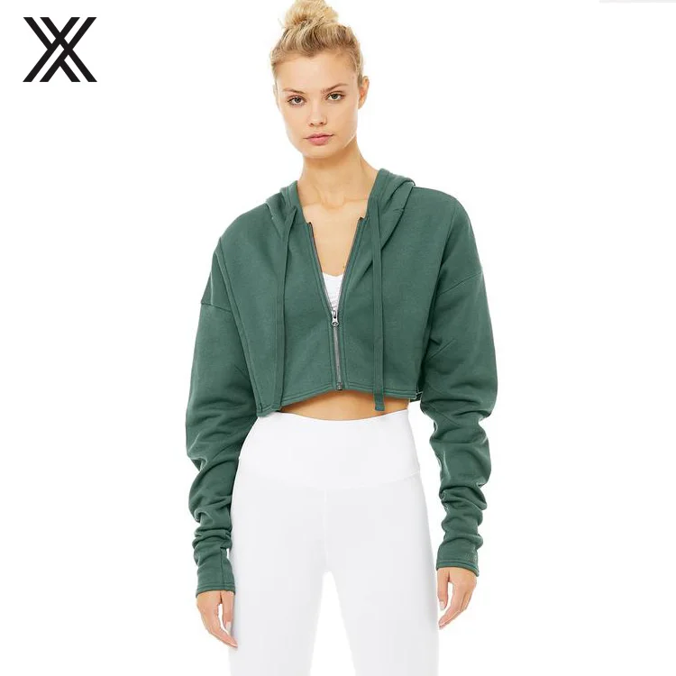 XTD JK001 2019 New Design Ladies Gym Wear Zip Up Fleece Fitness Crop Top Hoodie Sexy Jacket