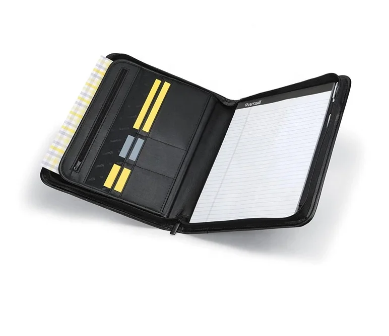 Zippered Padfolio A4 Business Conference Document Organizer File Folder PU Leather Portfolio