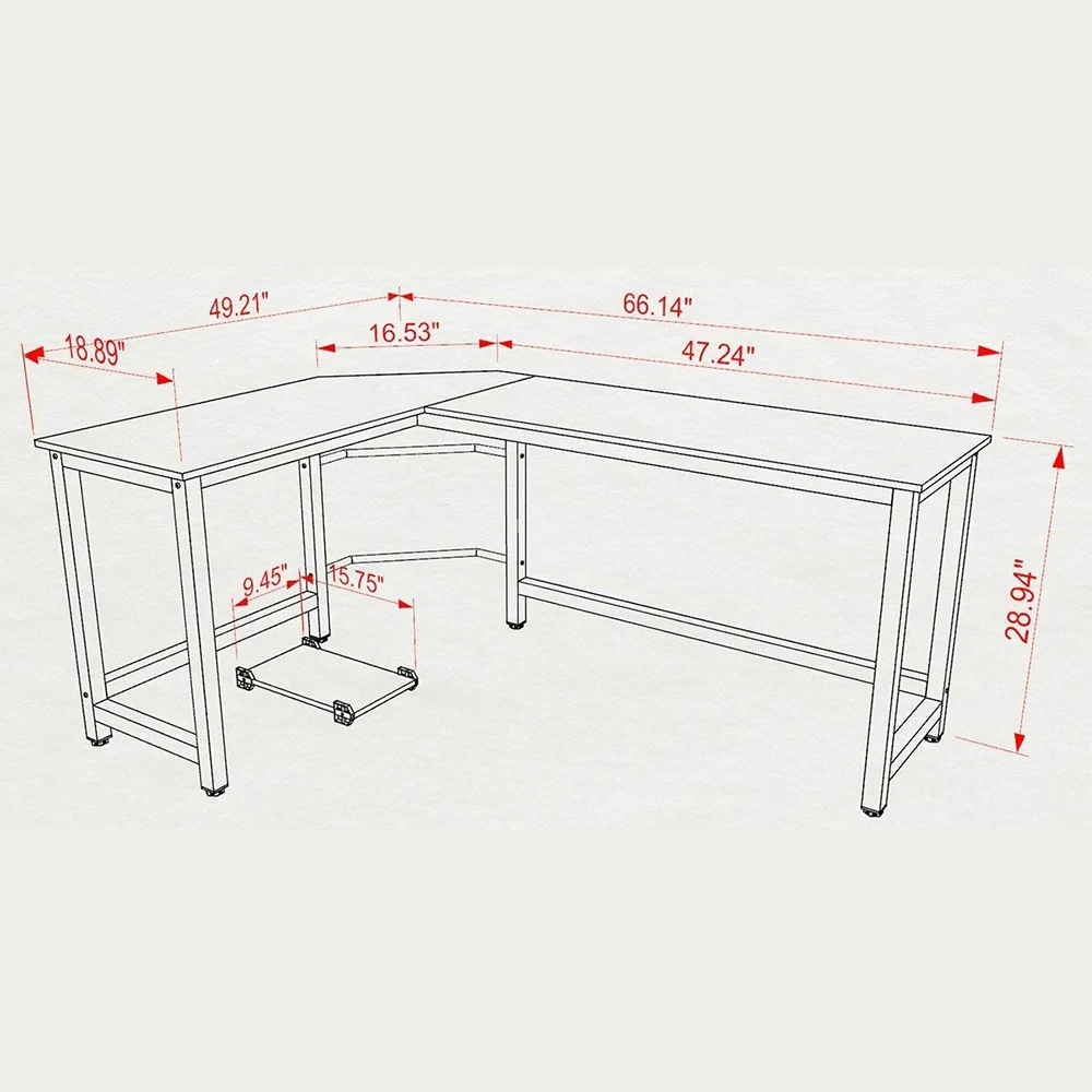 Classical Ergonomic L Shape Computer Desk Office Home Tables