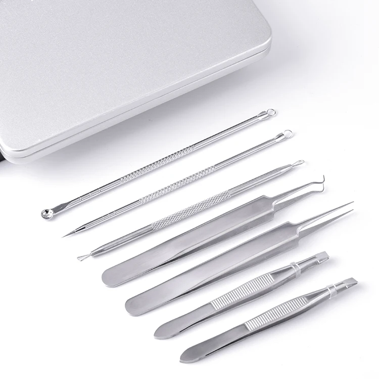 Wholesale Professional Stainless Steel Blackhead Extractor Tool Set Face Acne Removal Kit in Tin Box