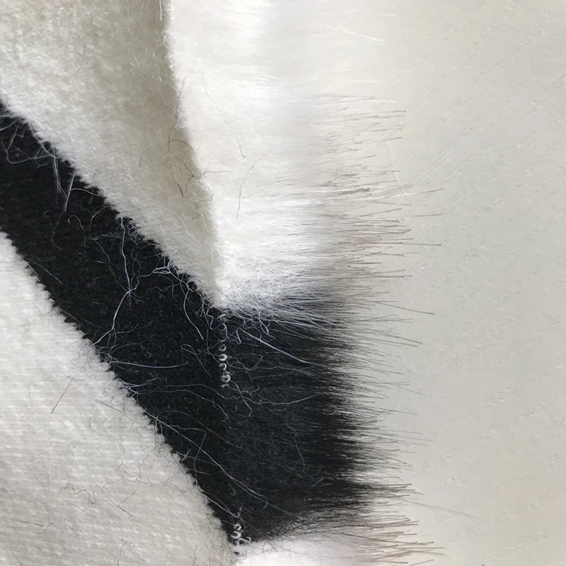 
Free Sample White Black Stripe Faux Fox Fur Fabric 