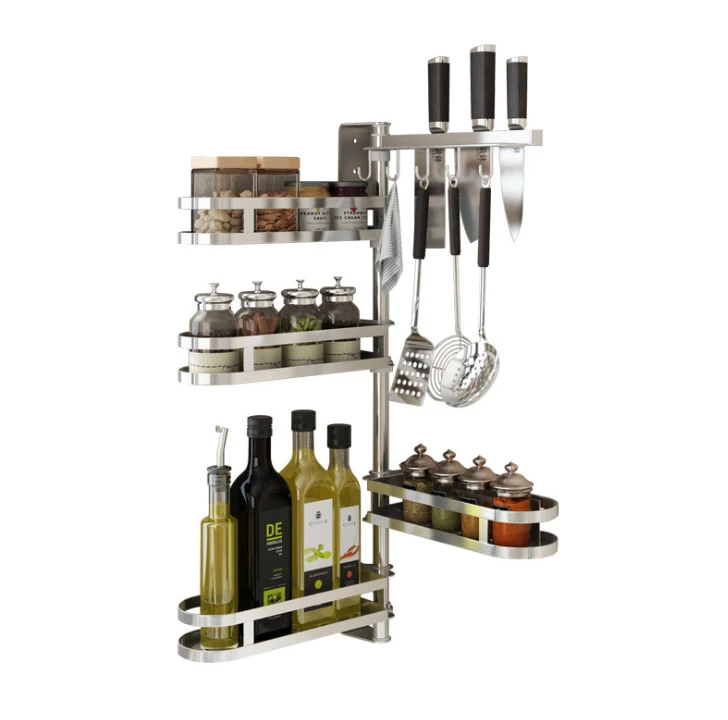 Wholesale Multi-Tier Metal Kitchen Storage Rack 304 Stainless Steel Rotating Spice Rack  Corner Storage Shelf