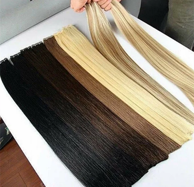 
wholesale super double drawn virgin hair Russian hair European human hair extensions double drawn can be dyed to any color 