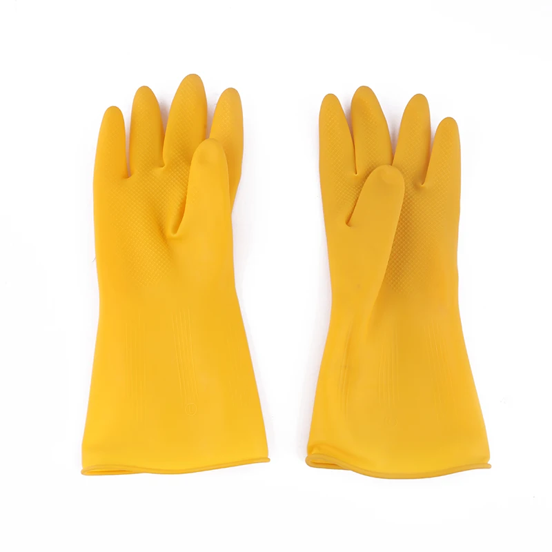 Yellow and Red Household Latex Rubber Gloves 40g-70g Unlined and Flocklined