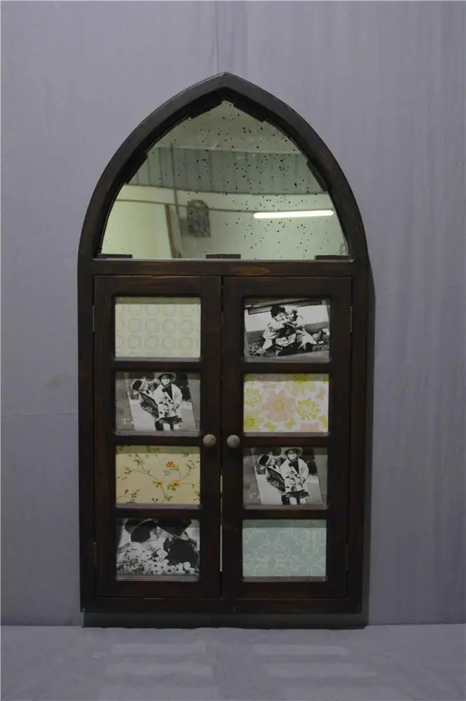 European Arched Window Shape Large Custom Antique wall decorative wood framed mirrors decoration