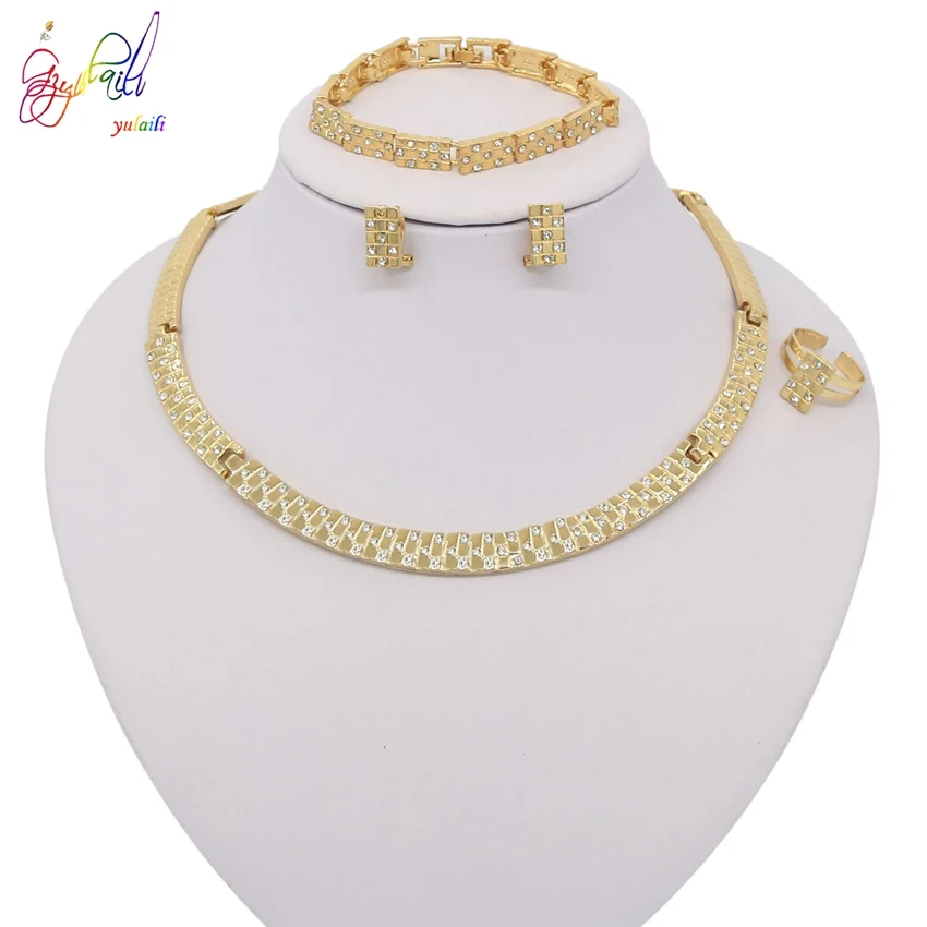 18K Gold Plated Big Saudi Arabia Costume Jewelry Sets Wholesale Schmuck gold jewelry bracelet and ring