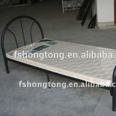 Export steel single bed with mattress /iron round tube /heavy duty bedroom furniture  / rent house for workers