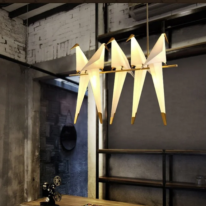 L4u Nordic Gold Finish Creative Fashion Art Swing Bird LED Chandelier Hanging Lamp Pendant Light for Living Room Restaurant