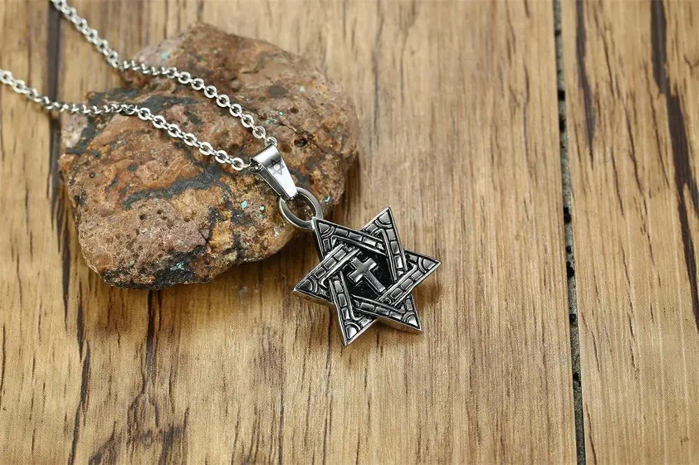 YK Wholesale Jewelry Quality Six Point Star Pendant Stainless Steel Cross Gold Plated Necklace