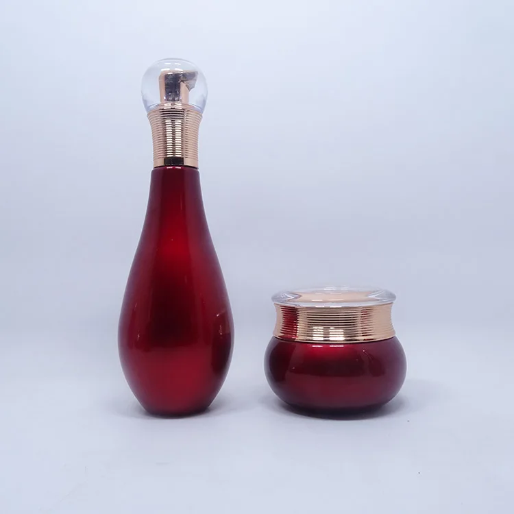  Cosmetic glass red eco friendly pink bowling pin pump lotion bottle with gold