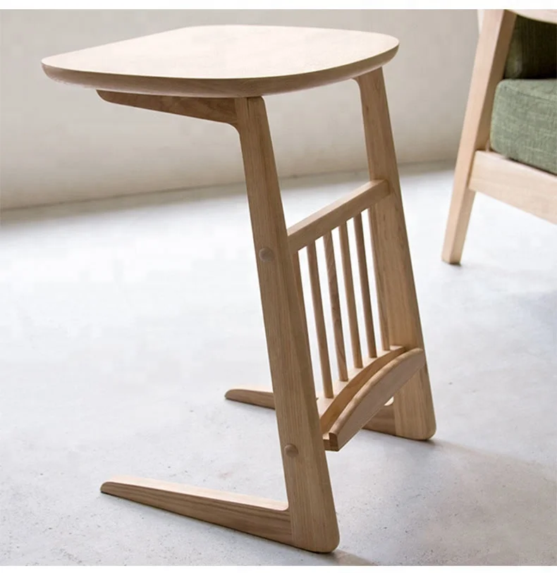 Натуральный Бамбуковый боковой C-столик для дивана с держателем для магазина, деревянный боковой столик для закусок