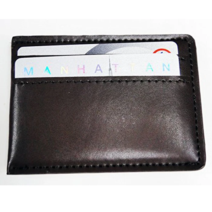 real leather card sleeve wallet with leather magnetic money clip