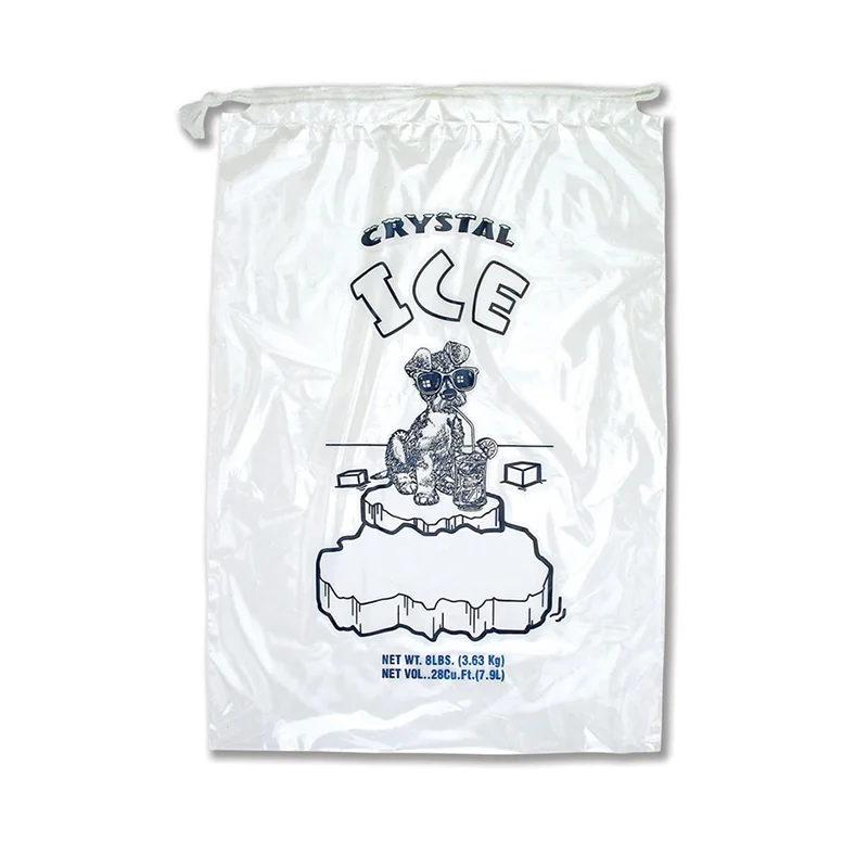 Custom Logo Printing Food Grade Drawstring Ice Cube Packing Bags LDPE Plastic Draw String Ice Packaging Bag