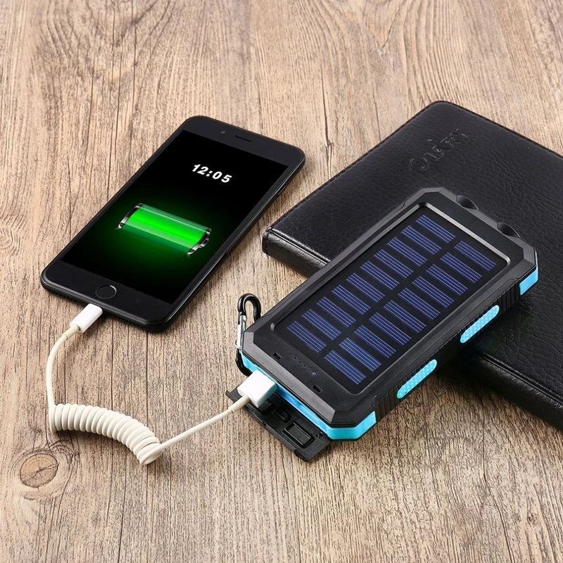  Водонепроницаемый Ультратонкий внешний аккумулятор IP65 с двойным usb-портом компасом и светодиодной подсветкой солнечной