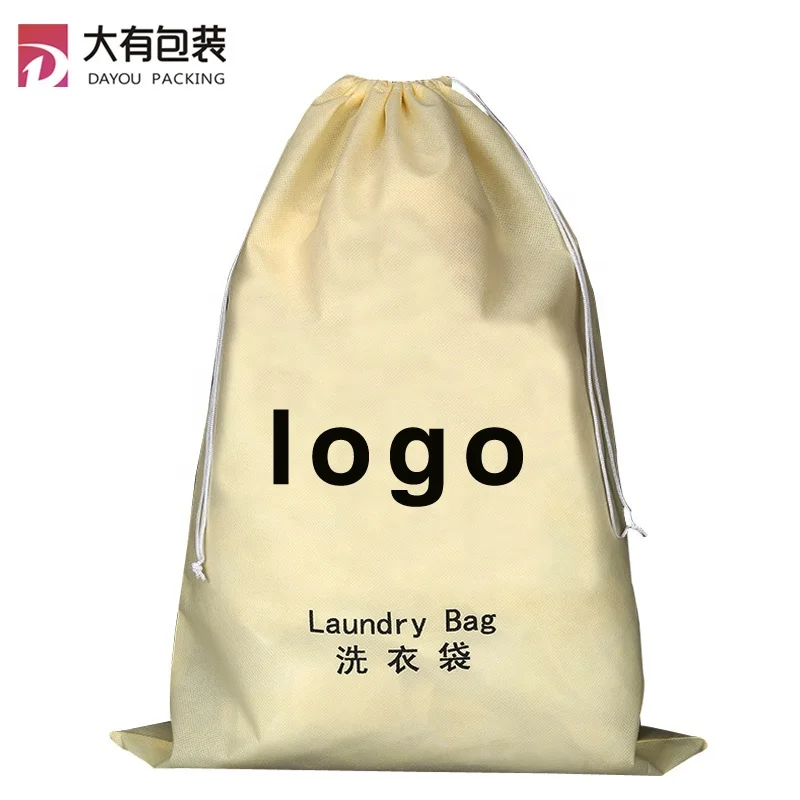 Custom Wholesale Disposable Reusable Promotional Non Woven mesh Hotel Drawstring Laundry Bag  Logo