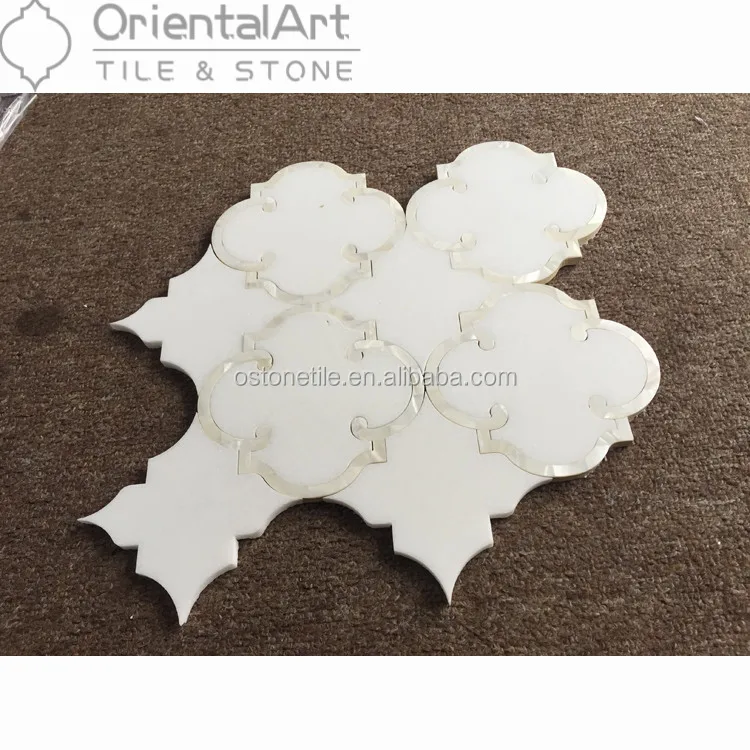 Pure white marble and mother of pearl mix water jet mosaic bathroom wall tiles