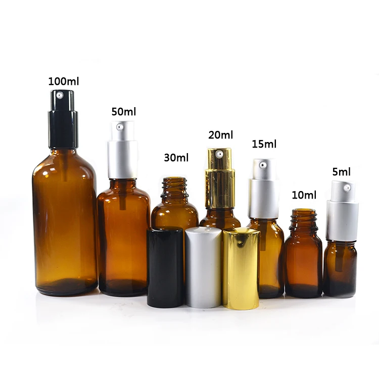 5ml 10ml 15ml 20ml 30ml 50ml 100ml Amber Pump Spray Glass Bottles with Black serum toner dispenser