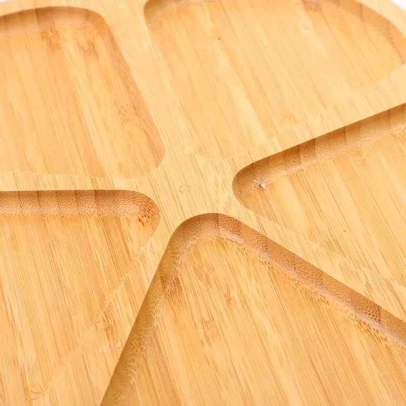
Eco-Friendly 5 Section Serving Dish Tray Long Handle Bamboo Divided Plate For Snack/Food 