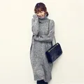 2015 Autumn Winter Knitting Dress For Women Autumn Solid Color Turtleneck Long Sleeve Maxi Long Sweater
