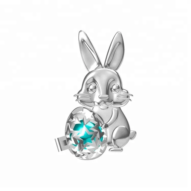 straw Easter day egg gift necklace 925 sterling silver bunny pearl cage pendant rabbit freshwater pearl charm for DIY