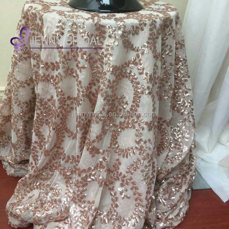 SQN#73 banquet table cloth sequin embroidery tablecloth rose gold sequin table cloth