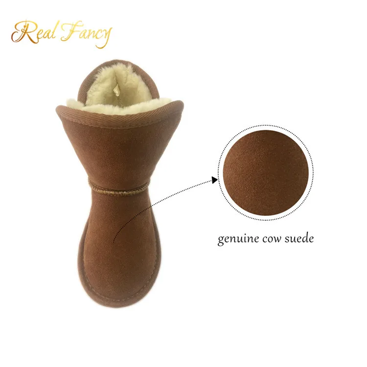 Warm fashion cow suede kids winter ankle snow boots for children