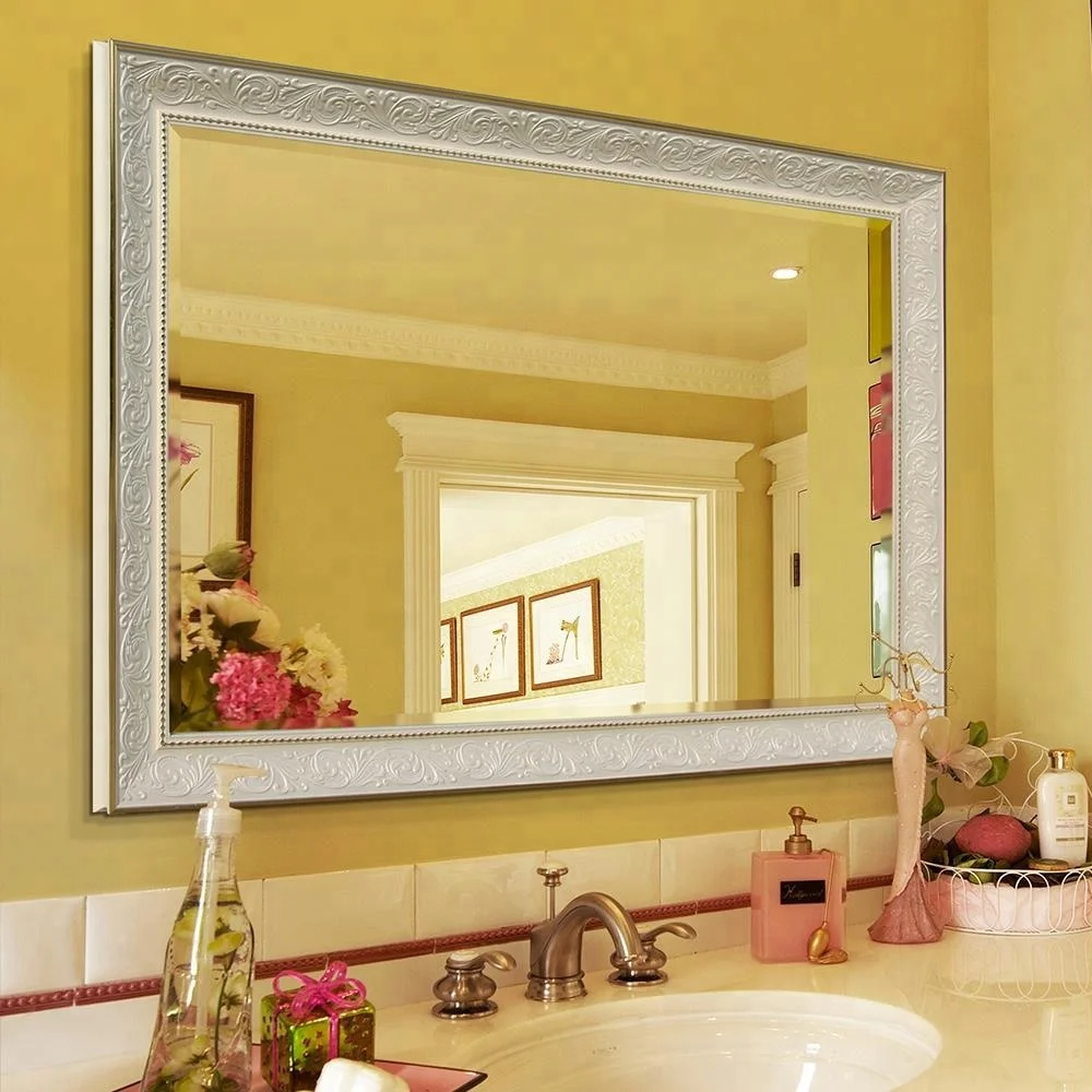 Antique bathroom wall mirror decor makeup mirror with plastic gold frame