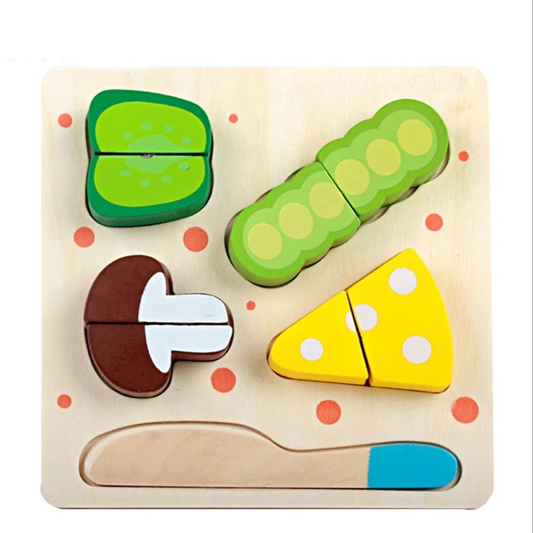 
educational kids pretend play set simulation food toy wooden cutting fruits puzzle 