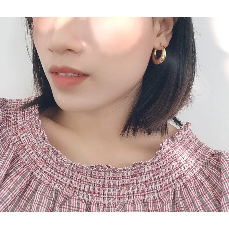 Small Steel Material Gold Plated Circle Hoop Earrings