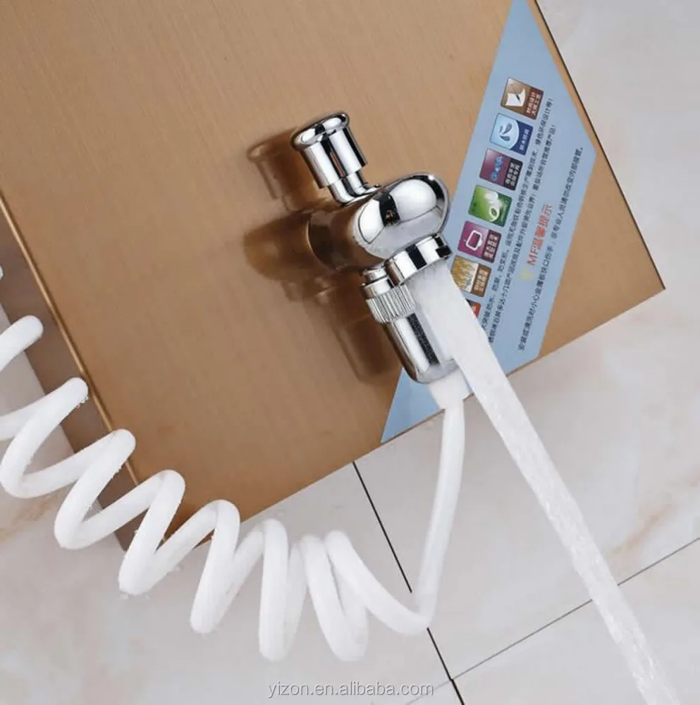 Золотистый корпус из нержавеющей стали, водопад, дождевая душевая панель, массажные струи, ручной распылитель, кран для ванны